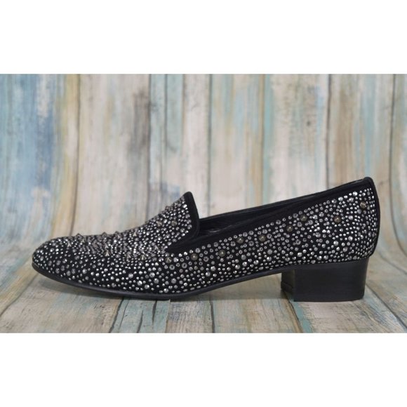 Stuart Weitzman Slipbeads Studded Smoking Flats Size 7 Black Suede Designer - Picture 4 of 10